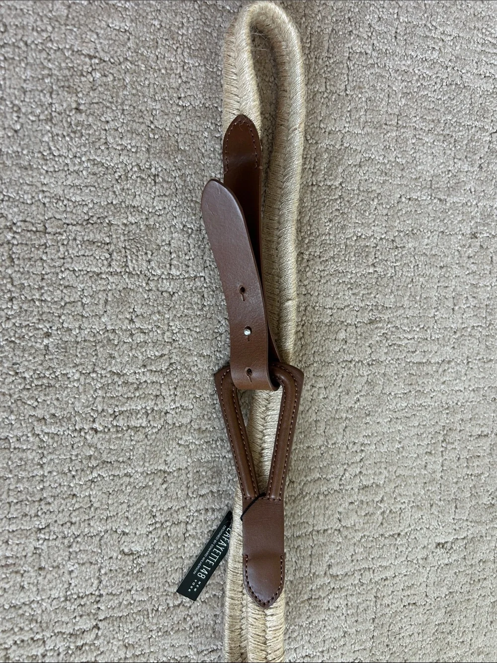 Lafayette 148 New York Natural Straw Belt with Brown Leather Trim